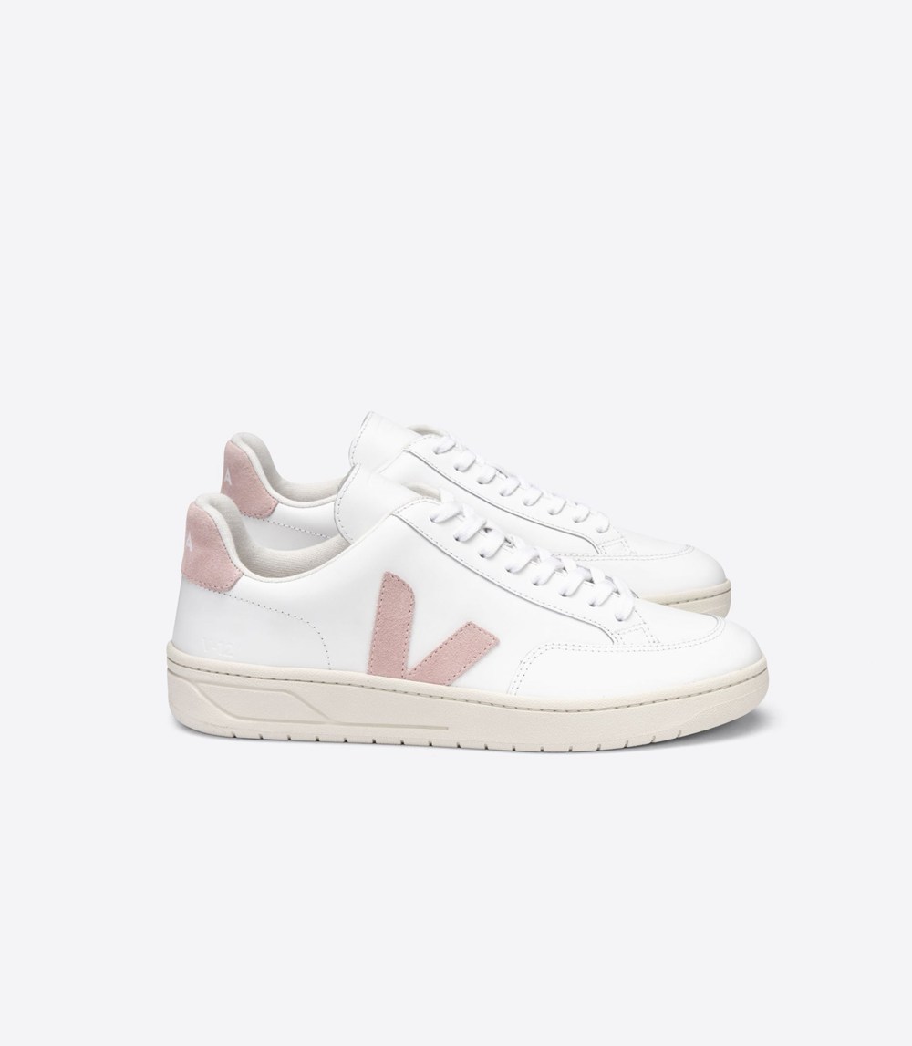 Tenis Veja Mujer - V-12 Cuero - Blancos/Rosas - 251XFKPZG